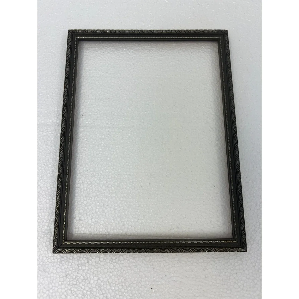 Vintage Carved Wood Picture Frame Art Deco Border Dark Brown 7.5x10 Inch antique